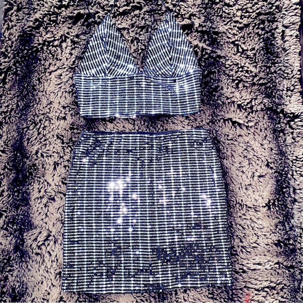 2 Piece Set | Forever 21 Metallic Sequin Crop Top + Skirt